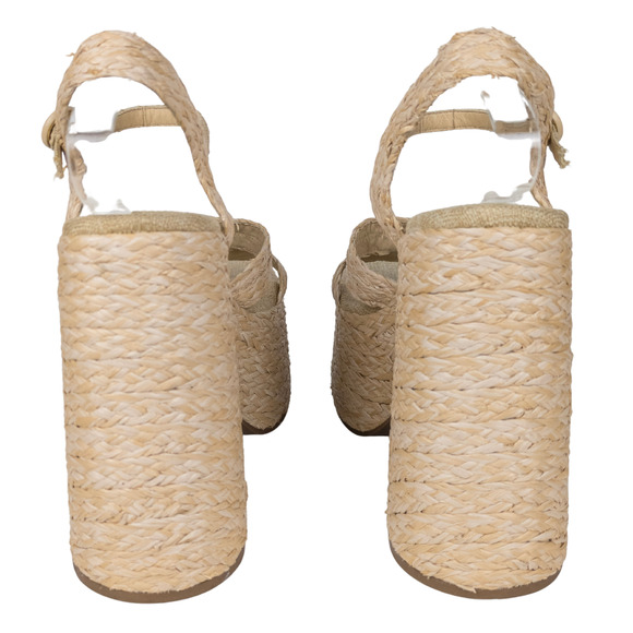 LARROUDE Carmen Raffia Platform Heeled Sandal Beige Open Toe Women's 10 - Picture 4 of 9